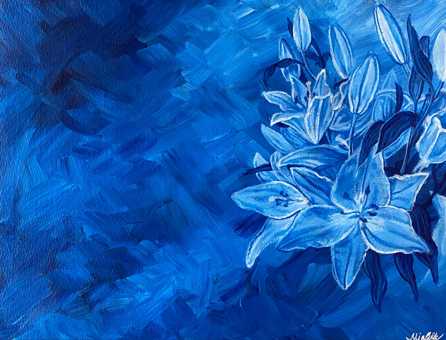 'Blue Lilies' 8" x 11" Acrylic on Watercolor Paper